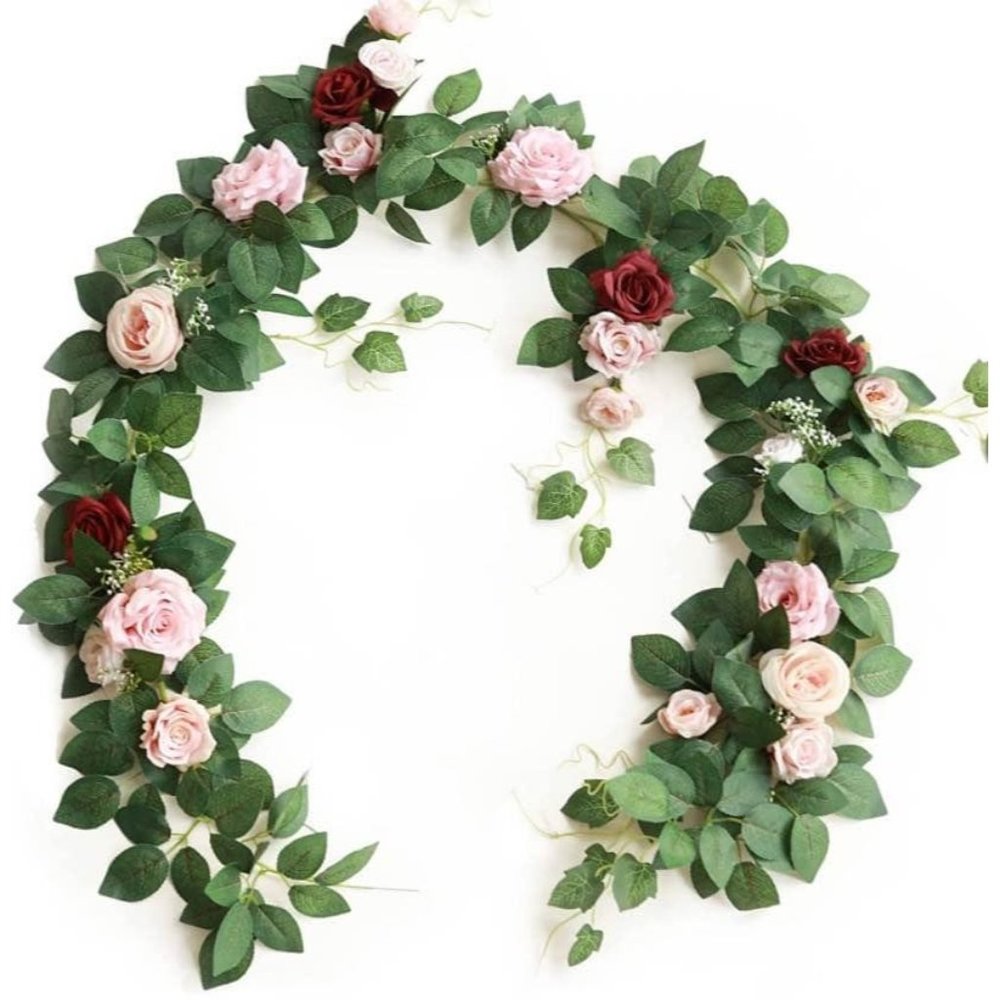 5.8 Feet Pink Blush Burgundy Dusty Rose Flower Garland Ivy Greenery Wedding